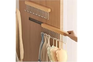 AXROAD MALL 2 Pack Pull Out Belt Hanger for Closet, Wooden Tank Top Bra Hanger, Space Saving Coat Hooks Wall Mounted Hanging Organizer for Tie Belt Scarf Camisole (8 Hooks, Right Pull)