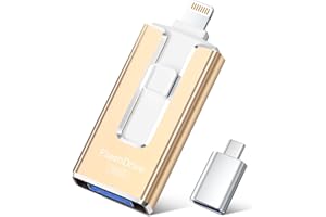 SUDEHO Cle USB 256 Go, Clé USB iPhone MFI Certifié, 4 en 1 Clef pour iPhone/Android/Type C et PC, Cle USB C Photo Stick Mémoire Externe pour Stockage Photos, Vidéos, Fichiers(Or)
