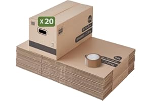 Pack and Move - Lot 20 cartons déménagement stockage standard - 60 x 30 x 30 cm - Poignées renforcées - 1 adhésif offert