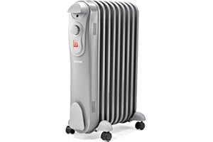 Schallen 2000W 9 Fin Portable Electric Slim Oil Filled Radiator Heater with Adjustable Temperature Thermostat, 3 Heat Settings & Safety Cut Off | 2Kw GREY