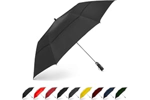 EEZ-Y Folding Golf Umbrella 58-inch Extra Large Windproof Double Canopy - Auto Open Sturdy Compact and Portable