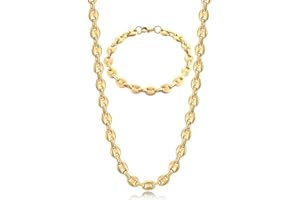 AFSTALR Collana Chicco di caffè Uomo Acciaio Inossidabile 6/9/11mm Bracciale Chicco di caffè in Set Bracciale con Catena Uomo Gioielli Argento/Oro/Nero Hip Hop di caffè Argento 51/56/61CM