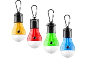 DSITNDAM 4 Pcs Lampada da Campeggio，Lampada Tenda，Luce Tenda con Moschettone，Materiale ABS, Impermeabile e a prova di Caduta,，Adatto per Giardino, Garage, Pesca, Avventura, Campeggio, Decorazione Quotidiana