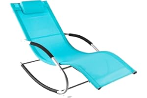 SoBuy Sun Lounger Garden Chair Recliner with Cushioned Pillow & Side Pocket Garden Rocking Chair with Steel Frame Outdoor Furniture for Patio Poolside Blue OGS28-HB