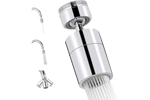 iFealClear Kitchen Sink Faucet Aerator, 360° Swivel Faucet Aerator, 80° Adjustable Angle, 2-Function Flow Kitchen Tap Spray Head with Double Ball Joints, Chrome, 24mm Male Thread