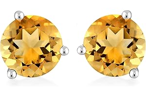 Bellitia Jewelry Boucles d’oreilles Femme Argent 925, Clous d'oreilles Pierre de Naissance avec Pierres Précieuses, Cadeaux Anniversaire pour Femme Fille, 1 ct et 6.5 mm
