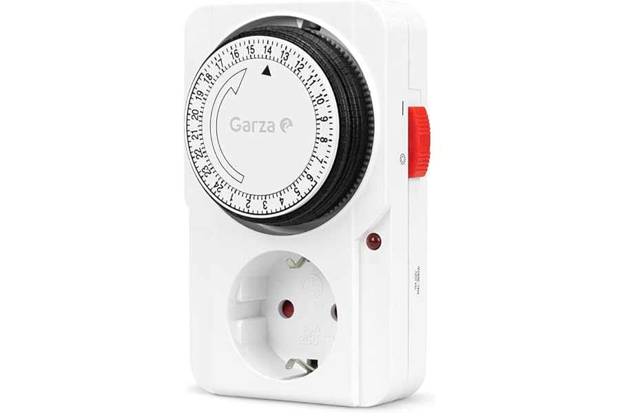 Garza - Enchufe Temporizador analógico Diario Interior, Programador 24 Horas con intervalos de 15 Minutos, Ahorro de energía,