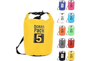 POPOYU Dry Bag 5L, Boat Dry Bags Yellow Waterproof Bag Dry Sack Roll Top Long Adjustable Shoulder Strap 2L/5L/10L/20L/30L/40L for Drifting Boating Kayaking Fishing Rafting Swimming Camping Canoeing Surfing