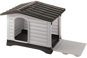 Ferplast DOGVILLA 110 Casetta per Cani, Lato Apribile, Fondo Sollevato Anti Umidità, Sistema Fuoriuscita Liquidi, Tetto Rimovibile, Porta Antimorso in Alluminio, Griglia Aerazione, 111 x 84 x h 79 cm