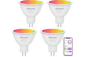 DiCUNO Ampoule Connectée LED GU5.3, MR16 Ampoule WiFi Intelligente Compatible avec Alexa et Google Home, 12V GU5.3 LED Couleur 5W, Dimmable 2700K-6500K RGBCW, 320LM, Sans Hub Requis, 4 Pièces