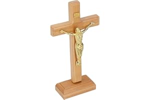 Fockety Wall Cross Crucifix, Jesus Nailed On The Cross Wooden Standing Tabletop Holy Catholic Crosses with Stable Base, Hanging Crosses Wall Decor for Ceremony, Religious Gifts, Fireplace Ornaments