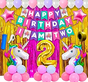 Party Propz Unicorn Theme Birthday Decorations Items Combo Set- 64Pcs Two Sweet Decoration - 2nd Birthday Party Decorations,Birthday Decorations kit for Girls 2nd birthday/ Baby Birthday Decoration Items 2 Year / Unicorn Birthday Decorations