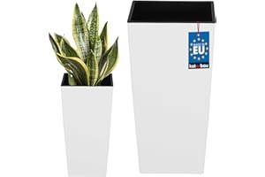 KOTARBAU® Macetero cuadrado con maceta interior, 140 x 140 x 265 mm, Macetero blanco mate, Macetero con inserto extraíble, Macetero de plástico, Tiesto decorativo, Macetero alto de interior y exterior
