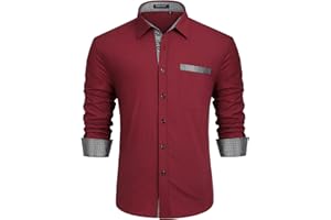 Enlision Camisa Hombre de Vestir Manga Larga Camisas Formales Boda Elegantes Camisa Casual Regular Fit con Bolsillo