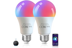 AROHANI Alexa Glühbirne E27, Smarte WLAN LED Lampe, 9W RGB Mehrfarbrige 2700K-6500K Warmweiß Kaltweiß Licht, Kompatibel mit Alexa/Google Assistant, Kein Hub Notwendig, 2 Stück