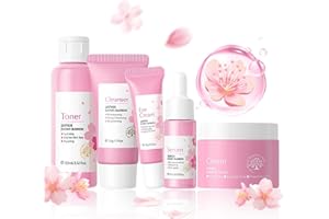 OFANYIA Coffret de soins de la peau, coffret de soins de la peau pour adolescentes avec nettoyant, tonique, sérum, crème pour les yeux, crème pour le visage, coffret de soins de la peau pour (Cherry Blossom)