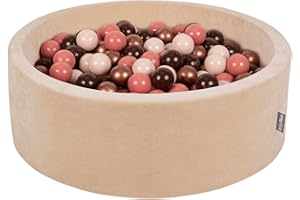 KiddyMoon Soft Ball Pit Round 90X30cm/300 Balls ∅ 7Cm/2.75In For Kids, Foam Velvet Ball Pool Baby Playballs, Sand Beige:Brown/Copper/Pastel Beige/Salmon Pink