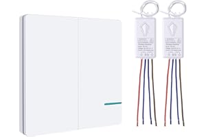 Thinkbee Wireless Light Switch for Light - 230V 2-Channel RF ON/Off Wall Switch with Small Receiver, IP66 Waterproof Remote Control for Lights Up to 1700ft Range, Integrated Up to 1000W
