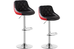 WOLTU Bar Stools Set of 2, Swivel Barstools Height Adjustable Breakfast Bar Stools with Back, PU Leather Upholstered Kitchen Counter Stools, Black+Red, BH30szr-2-UK