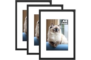 RUN HELIX A4 Picture Frame Set of 3, A4 Frame, White Picture Frames 22.6 x 31.3cm, A4 photo Frames,Plexiglass, A4 Poster Frame With Stand Table Top or Wall Hanging (Black, A4-3P)