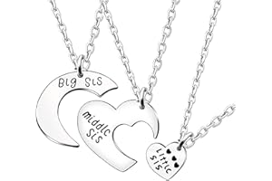 Anloo Sisters Necklace Set for 2/3 Girls, Big Sis Little Sis Middle Sis Heart Pendant Necklace Jewelry Gift