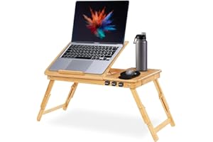 MOVADEK Table Ordinateur Portable Pliable Bureau de Lit Réglable en Bambou avec Tiroir Tapis de Souris et Organisateur de Câbles Support PC pour Lit Canapé