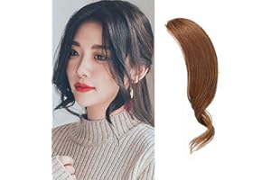 DSOAR Fequillo Lateral Ondulado Clip In de Pelo Humano Real Bangs Rily Fringe Extensiones de Pelo (Color marrón claro)