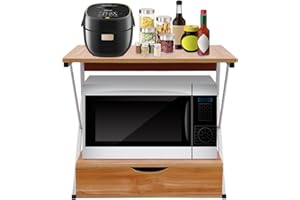 GMSLuu Mensola da forno a microonde a 2 livelli, con cassetti, organizer da forno a microonde, organizer da cucina, 54 x 35 x 50 cm (legno + bianco)