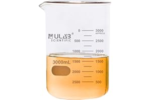 ULAB Scientific Glasbecher, Vol. 3000 ml, 3,3 Borosilikat-Griffin, niedrige Form mit gedruckter Skala, UBG1029