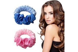 Pipihome Opaska na głowę, bez ciepła, 2 szt. wałków do koka, miękka opaska do włosów, wałki do włosów, wałki do włosów, do spania, lokówka, nakrycie głowy, do samodzielnego wykonania fal (różowy + niebieski)