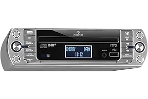 AUNA KR-400 - Radio de Cuisine CD, Radio FM Dab + / PLL, Lecteur CD / MP3, BT, AUX, USB, 40 Stations mémorisables, Écran LCD, Fonction de Cuisson et d'alarme - Argent