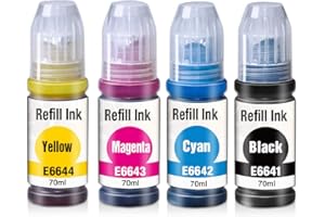 KINGWAY 664 Ink Bottles for Epson EcoTank T664 T6641 T6642 T6643 T6644 Ink Bottle 70 ml for Epson EcoTank L355 L555 ET-2500 ET-2550 ET-2600 ET-2650 ET-3600 ET-4500 ET-4550 ET-14000 ET-16500, 4 Pack