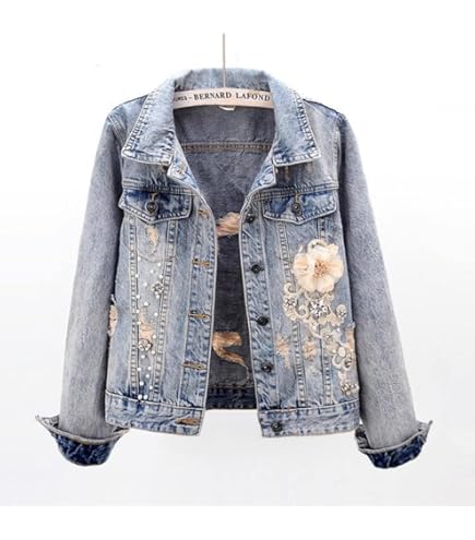 Spijkerjacks Voor Dames,Vrouwen Kant Bloemenborduursel Denim Jack Gerafelde Ruwe Jeans Tops Op Maat Gesneden Stretch Trucker Casual Outwear Cropped Button Denim Jas Vest Jeansjacke Voor Meisjes Herf