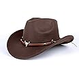 Aegistus Cowboy Hat for Women and Men, Faux Fur Felt Cowgirl Hats Hats Outdoor Wide Brim Rodeo Hat with Strap, Brown
