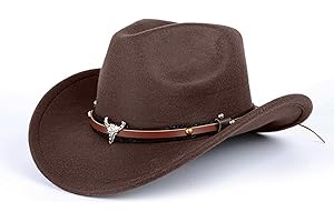 Aegistus Cowboy Hat for Women and Men, Faux Fur Felt Cowgirl Hats Hats Outdoor Wide Brim Rodeo Hat with Strap, Brown