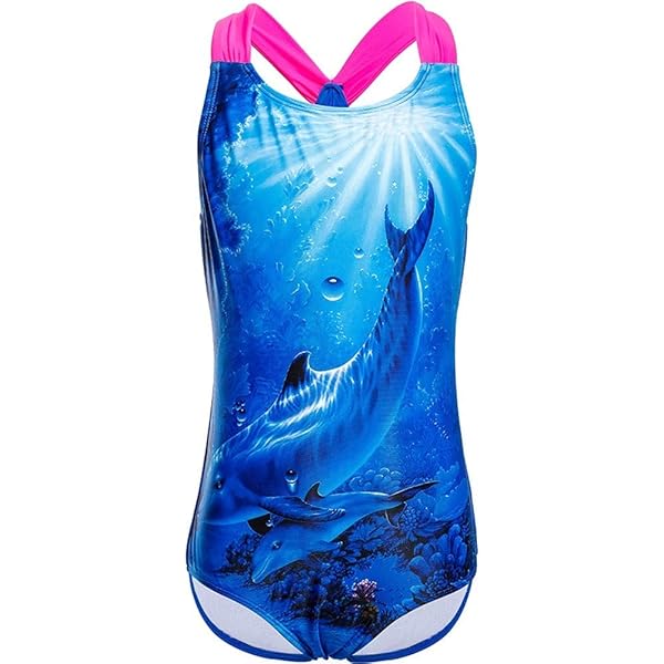 Mädchen Badeanzug 999 CO2 T10A - Marineblau Mit Hellblauem Band Für 10-14 Jahre