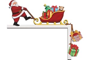 BETESSIN 1 Pieza Decoración Puerta de Navidad, Adorno Madera Papá Noel con Regalos, Decoración Marco de Puerta Hogar, Ornamento Esquina de Puerta Ventana Pared para Fiesta de Navidad