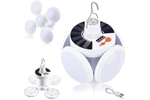 ANAMPION Linterna de Camping LED, Luz de Camping Recargable por USB 5 Modos Iluminación de 360° a Prueba de Agua Linterna de LED Cámping Solar Plegable de Camping para Pesca, Camping, Emergencia Ect