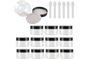 TIANZD 12 Pièces Vides Petit 100 ml Transparent Cosmétique Pot en Plastique avec Couvercle Noir 100 g Pots de Cosmétique Crème de Bouteille Contenant avec 6x Spatules