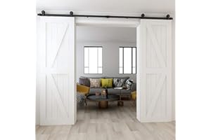 WOLFBIRD Sliding Barn Door Kit Double Door Track System Basic Black Closet Hardware 10FT/304CM Heavy Duty T Roller