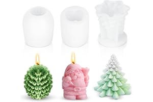 FENGQ Molde de silicona para velas, 3 moldes de silicona para velas, molde para velas de árbol de Navidad, molde de silicona para velas, molde de silicona 3D Gnomo para bricolaje, adorno de Navidad