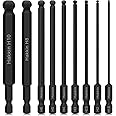 Hakkin Ball End Hex Bits 9Pcs Allen Key Set 1/4" Shank S2 Steel Phosphate Treatment Magnetic Wrench Screwdriver Metric H1.5-H10 for Furniture Assembly