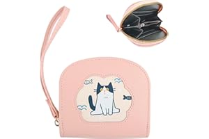 FLORAMOLLY Portefeuille ado Fille avec Poche à Monnaie, Mignon Catfish Petit Portefeuille avec Zip Porte - Monnaie pour Les Filles et Les Femmes Adolescentes - Rose
