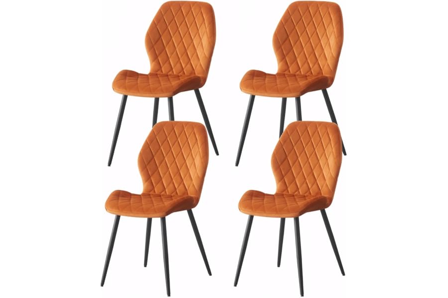 Weegstok Velvet Dining Chairs Set of 4 Kitchen Chairs Dining Room Lounge Reception Chairs with Metal Legs for Living Room Bedroom,Orange