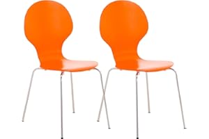 ‎CLP CLP 2X Stapelstuhl Diego I Konferenzstuhl Mit Holzsitz Und Stabilem Metallgestell I 2 x Platzsparender Stuhl Mit Pflegeleichter Sitzfläche, Farbe:orange
