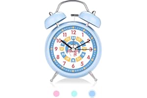 Idota Budzik dziecięcy bez tykania, budzik dziecięcy z lampką nocną, cichy, budzik, głośny, ekstremalny, budzik nocny, dla uczniów, na prezent dla dziewcząt, dzieci, nastolatków (niebieski miś)