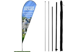 Anley Teardrop Feather Flagpole Set - Assembled Flutter Banner Pole Set with Carrying Bag - Fits 3Ft X 7.5Ft Feather Flags(Not Included) - Flagpole ONLY