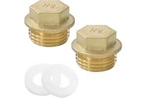KtbeYTi 2 Piezas Tapones de Latón 1/2" Tapones Ciegos con Rosca Exterior y Junta de Goma para Tuberías de Agua Interiores/Exteriores y Jardín