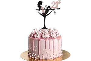 SYKYCTCY 1 Pack Happy 21th Birthday Cake Topper Glitter Heels Girls Bachelorette Cake Pick Cake Decorations for Girls Ladies Twenty-One Years Old Birthday Theme Party Supplies Rosegold