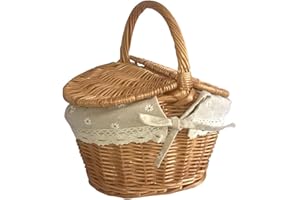 LIBETTER Handmade Woven Picnic Hamper with Handle and Double Lids | Handmade Woven Rattan Picnic Basket for Outdoor Camping Party with Removable Blanket
